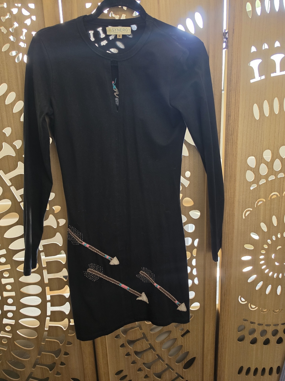 Synergy Organic Clothing Black Long-Sleeve Mini Dress with Arrow Embellishments